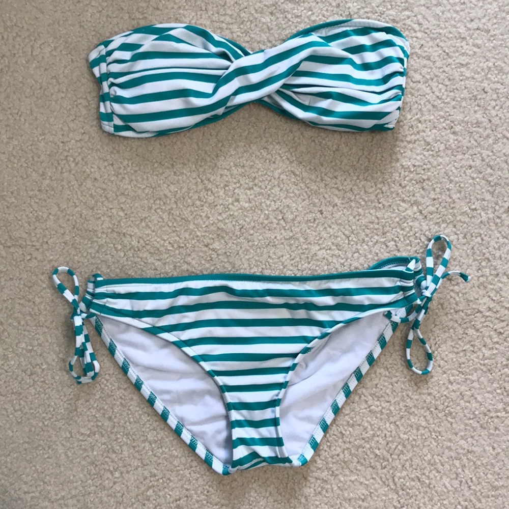 Xhilaration blue & white stripe bikini